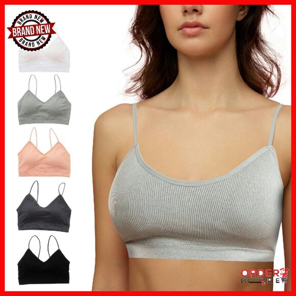 Seamless Ribbed Sleep Bras Wireless Padded Lounge Bralettes Pack of 5